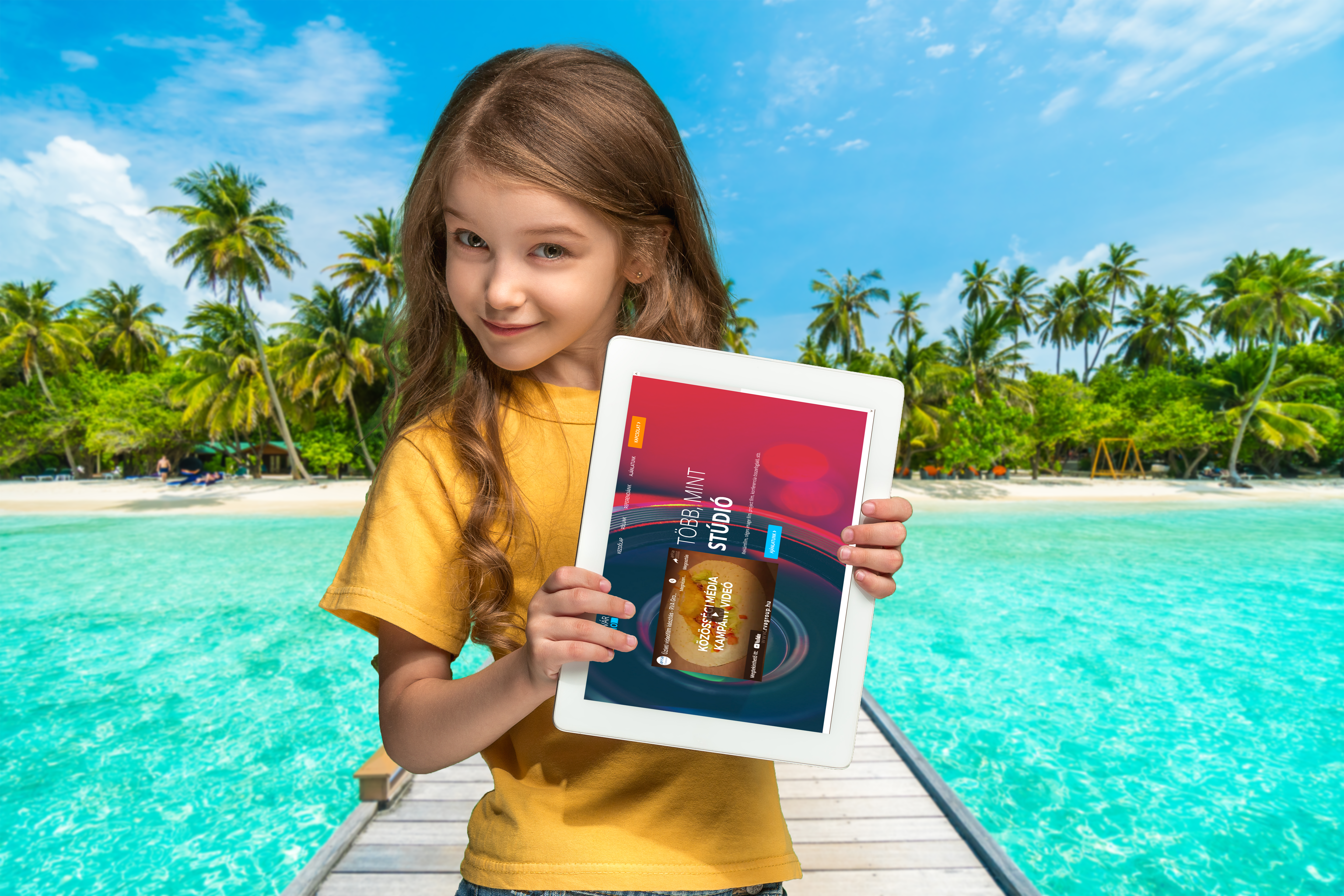 little-funny-girl-with-tablet-green-studio-background-she-showing-something-pointing-screen
